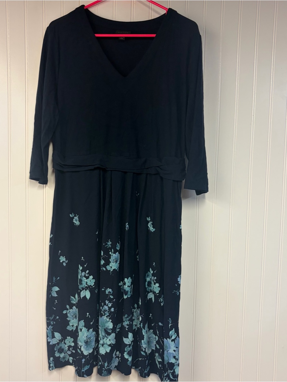 J Jill Navy Floral V‑Neck Midi Dress Large Petite